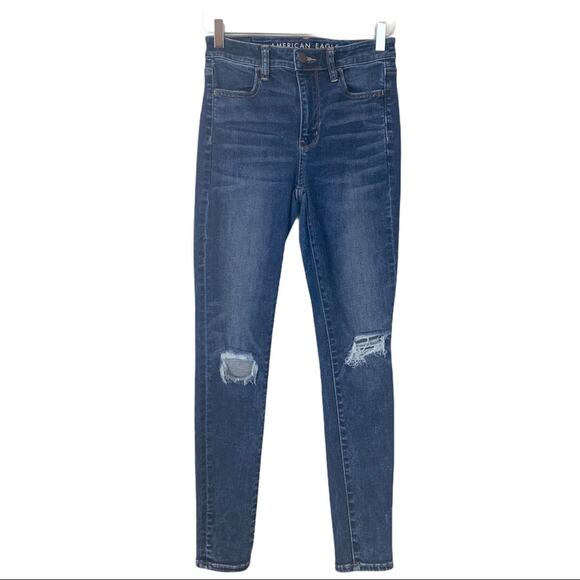 American Eagle Women's Jeans AEO Super High Rise Distressed Jegging Size 2 Short - Picture 1 of 10